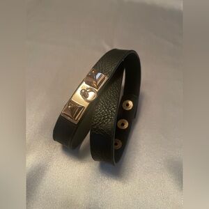 Black Leather Bracelet with Gold Accents